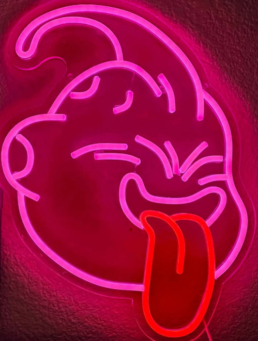 Majin Buu Neon Sign – Pink & Red LED Wall Light - Vault and Veil Treasures